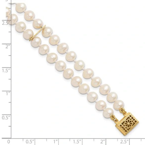 14K Gold-Filled 2-Strand White Freshwater Cultured Pearl Bracelet – 7.5